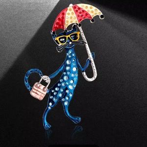 Cat with Umbrella ☂ Brooch Pendant